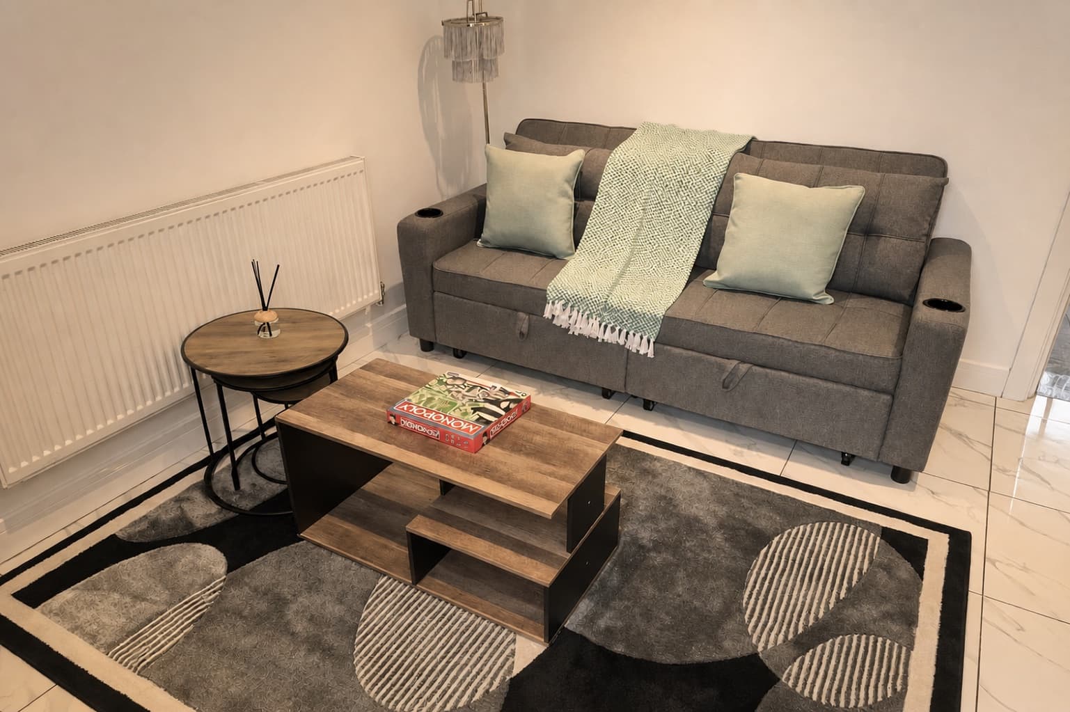 Living room with sofa bed and coffee table